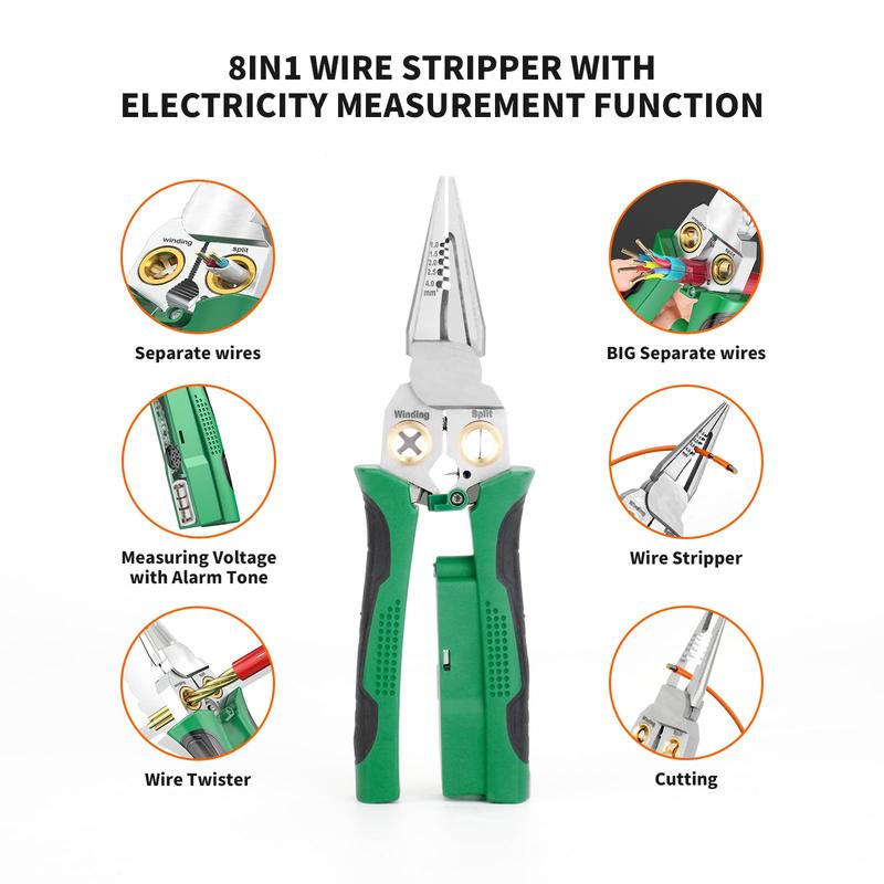 QIAWI™-8 in 1 Wire Stripper Twister for Cutting and Pulling Wires Cable Scissors,Voltage Tester Pliers
