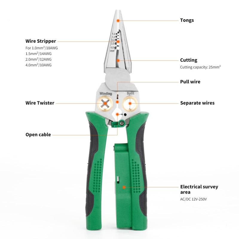 QIAWI™-8 in 1 Wire Stripper Twister for Cutting and Pulling Wires Cable Scissors,Voltage Tester Pliers