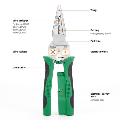 QIAWI™-8 in 1 Wire Stripper Twister for Cutting and Pulling Wires Cable Scissors,Voltage Tester Pliers
