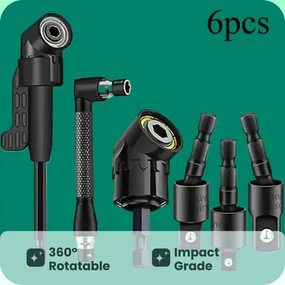 Complete Tool Kit: 3 Rotatable Socket Adapters + 2 Angle Drill Adapters + 90° Bevel Bit
