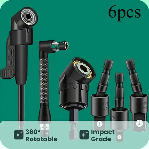 Complete Tool Kit: 3 Rotatable Socket Adapters + 2 Angle Drill Adapters + 90° Bevel Bit