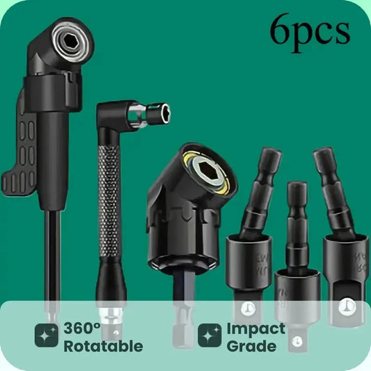 Complete Tool Kit: 3 Rotatable Socket Adapters + 2 Angle Drill Adapters + 90° Bevel Bit
