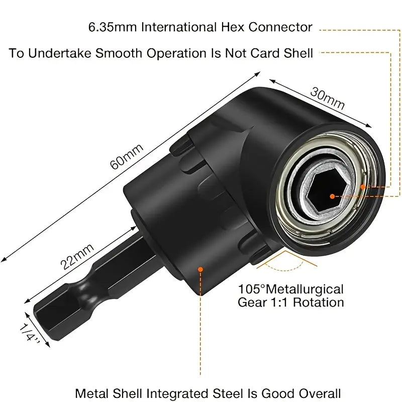 Complete Tool Kit: 3 Rotatable Socket Adapters + 2 Angle Drill Adapters + 90° Bevel Bit