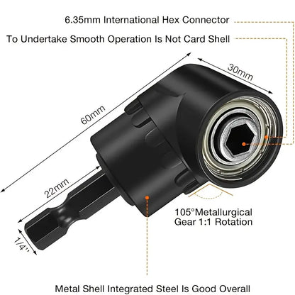 Complete Tool Kit: 3 Rotatable Socket Adapters + 2 Angle Drill Adapters + 90° Bevel Bit